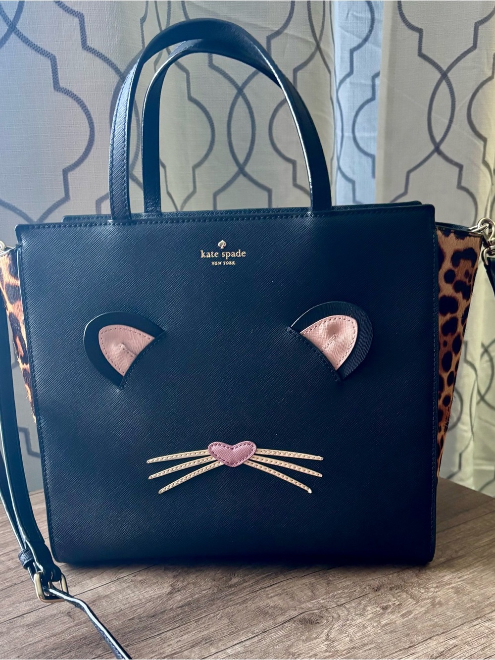 Kate Spade Black run wild Hayden saffianoLeather leopard print calf hair